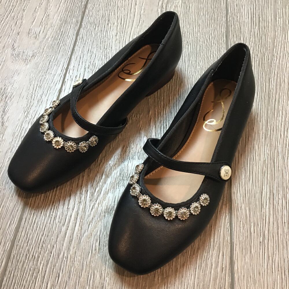 New Sam Edelman Black Embellished Strap Mary Jane Flats Girls Size 13